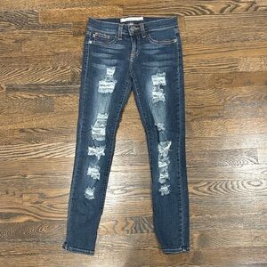 Sneak Peek Dark Blue Distressed Skinny Jeans